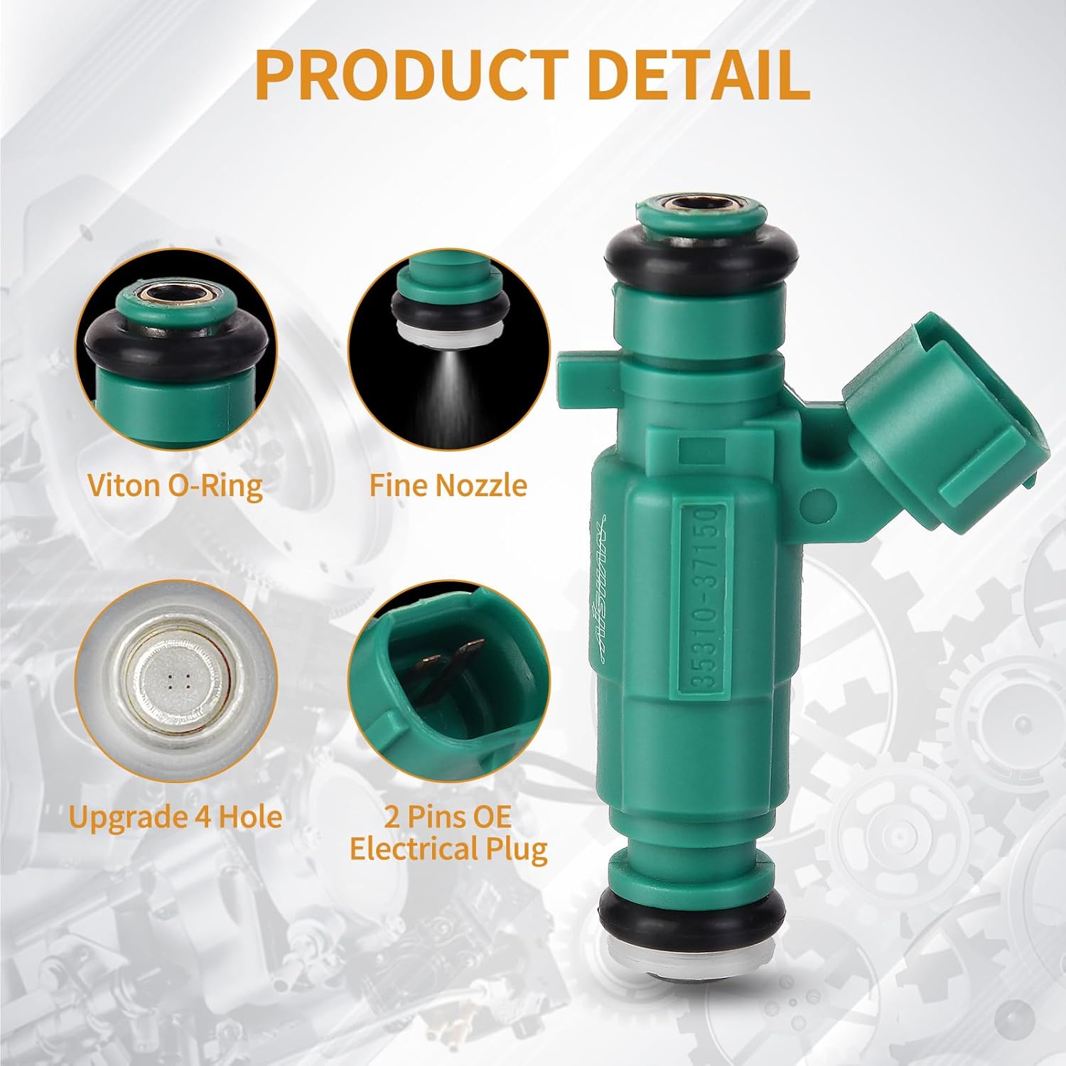 6PCS Fuel Injectors 4 Holes Compatible with Hyundai Santa Fe Sonata Tiburon Tucson, for Kia Optima Sportage Rio Rio5 V6 1.6L 2.5L 2.7L Replace# 35310-37150 1580684 842-12255