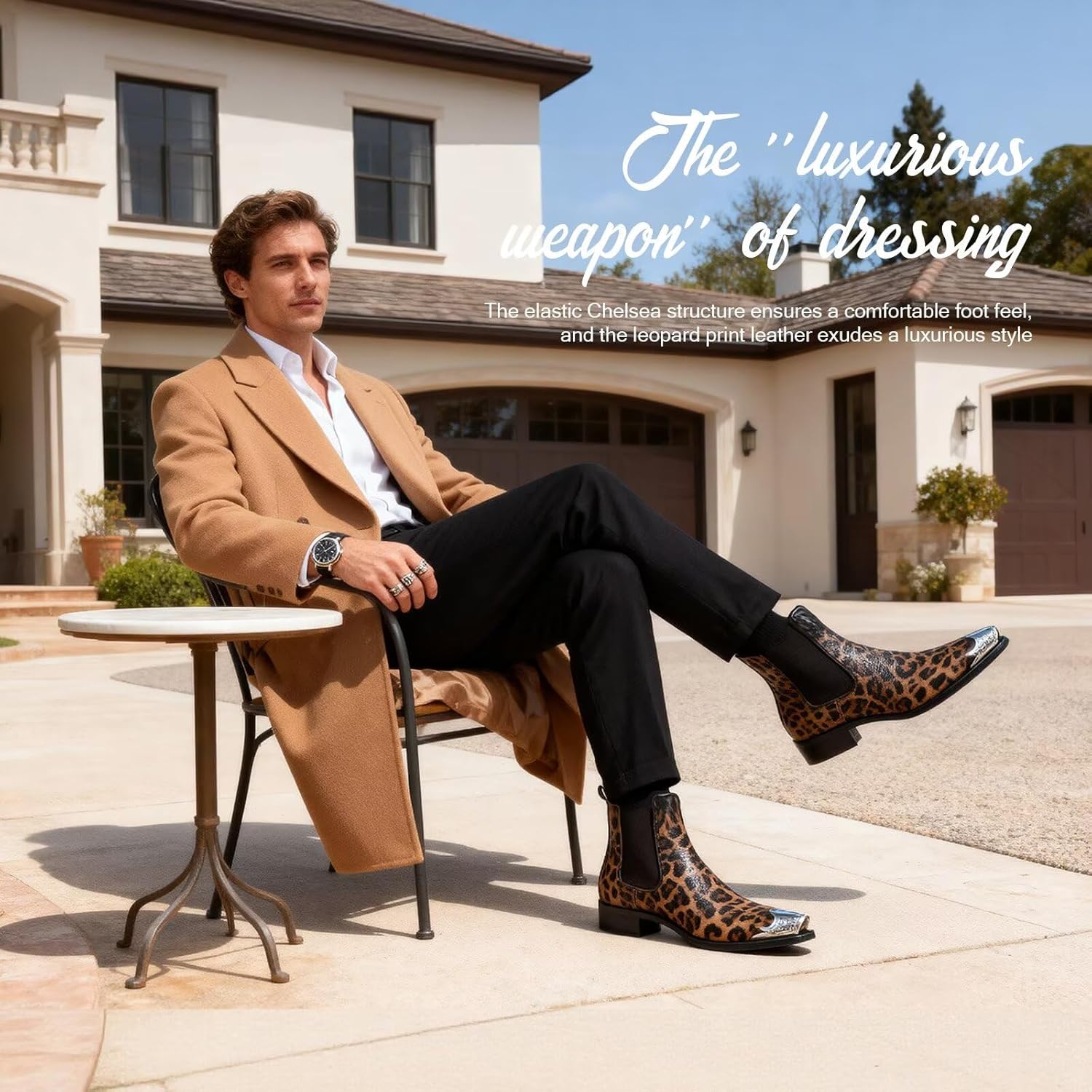 Men's Chelsea Boots with Floral Jacquard Fabric and Silver Toe Cap Slip On Dress Boots for Stage, Party, Fashion, Casual, Stylish Shoes - Image 3