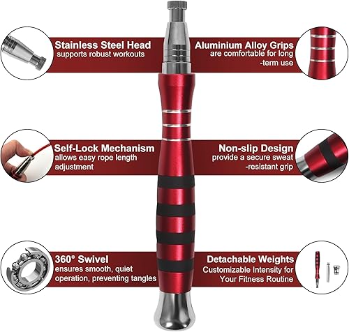 Miniatura 2 de Cuerda de saltar de alta velocidad con rodamientos avanzados de bolas de 360 grados, cables ajustables, agarre que incorpora diseño texturizado de