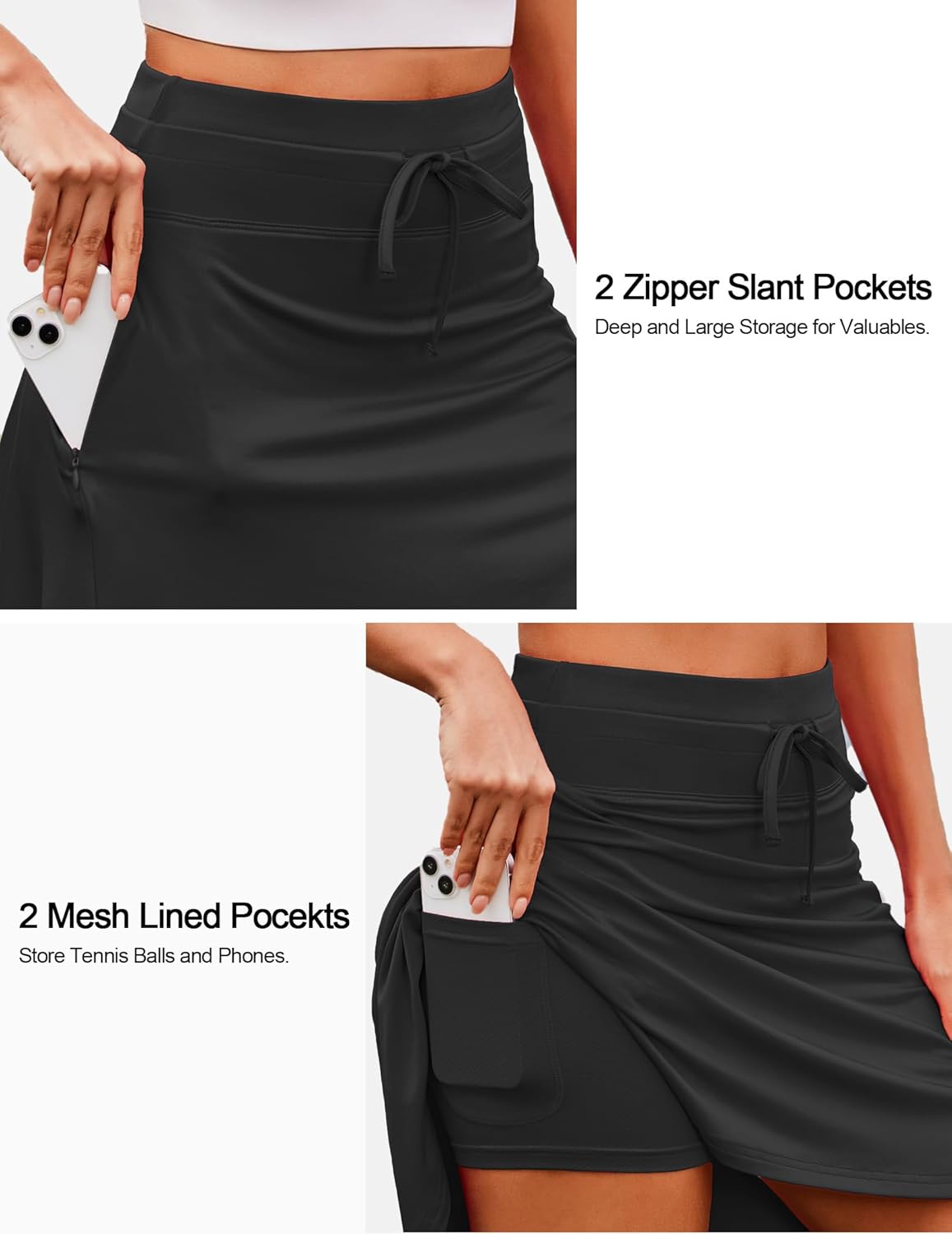 COOrun 20" Tennis Skirt Women Knee Length Golf Long Skort with Pockets High Waisted Athletic Sports Inner Shorts Skirts S-3XL - Image 4