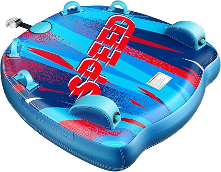 2025 Upgrade Towable Tubes for Boating 1-3 Riders Inflatable Water Sport Towable Tube for Boat Heavy Duty Nylon Cover with Zipper Bolster Fins Safety Air Valve Padded Handle