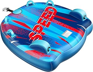 2025 Upgrade Towable Tubes for Boating 1-3 Riders Inflatable Water Sport Towable Tube for Boat Heavy Duty Nylon Cover with Zipper Bolster Fins Safety Air Valve Padded Handle