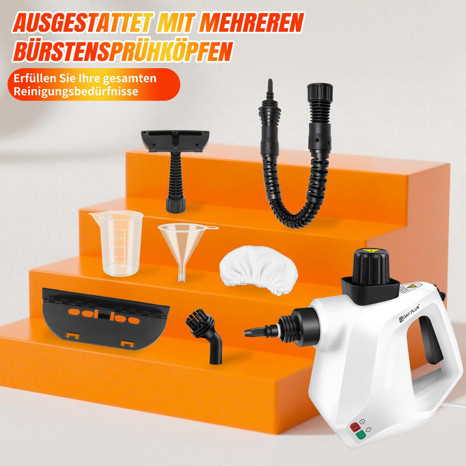 Pulitore a vapore portatile multifunzione con 7 accessori per interni auto, divano, bagno, piastrelle e finestre, rimozione delle macchie senza sostanze chimiche