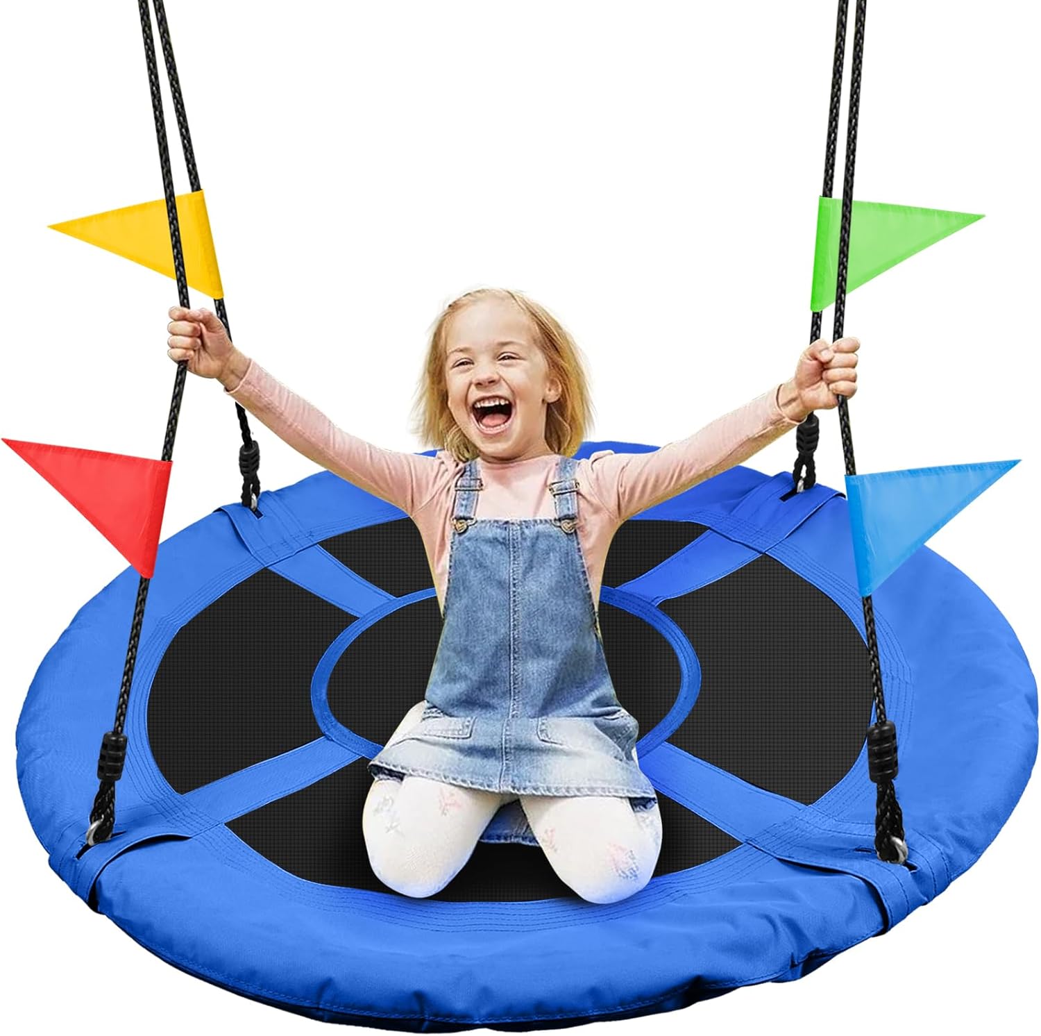 Odoland 40 inch Kids Saucer Tree Swing, Large Outdoor Chidren Round Rope Swing Installed on Tree and Backyard, 900D Waterproof Oxford Flying Saucer Platform Swing Great for 3 Kids or 1 Adult