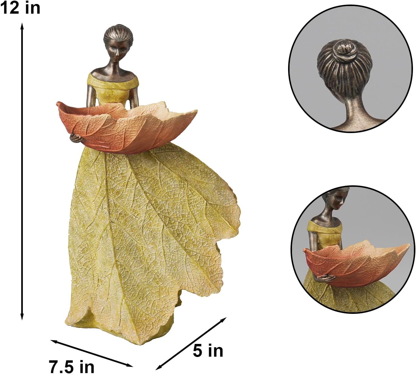 DiliComing Fairy Garden Statue Bird Feeder - 12 Inch Fairy Statue for Home Decoration, Resin Outdoor Statues for Garden Decoration, Best Bird Feeder Gift for Women(Yellow)