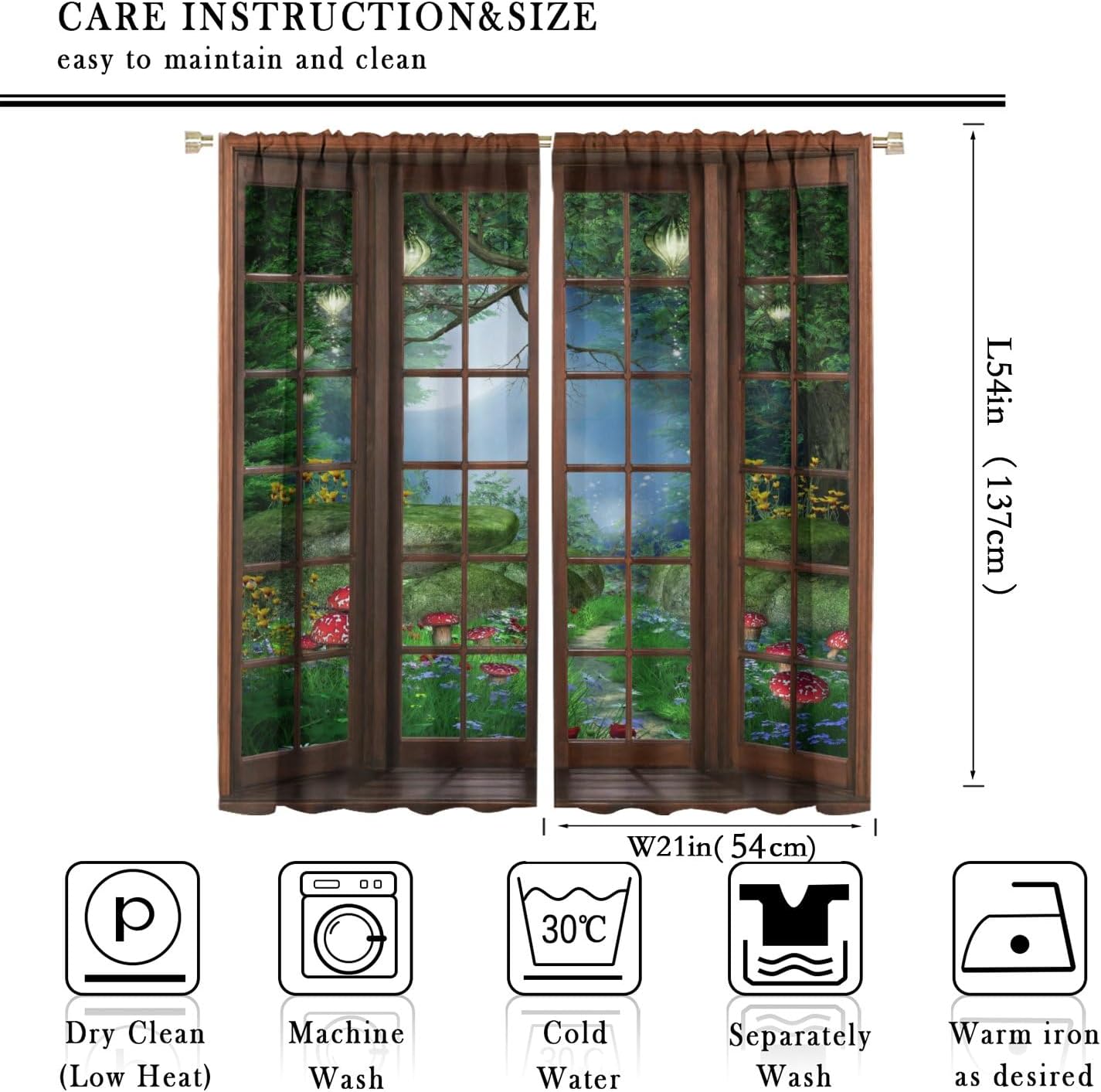 Enchanted Forest Landscape Curtains Fantasy Green Jungle Mushroom Magic Plant Night Scene Curtain with Rod Pocket for Room Home Decor Drapes Window Treatments 2 Panels Set 42x54 Inch