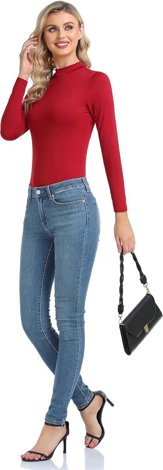 Women's Basic Long Sleeve Thermal Top Lightweight Mock Neck Shirts Slim Fit Layer Soft Top - Image 6