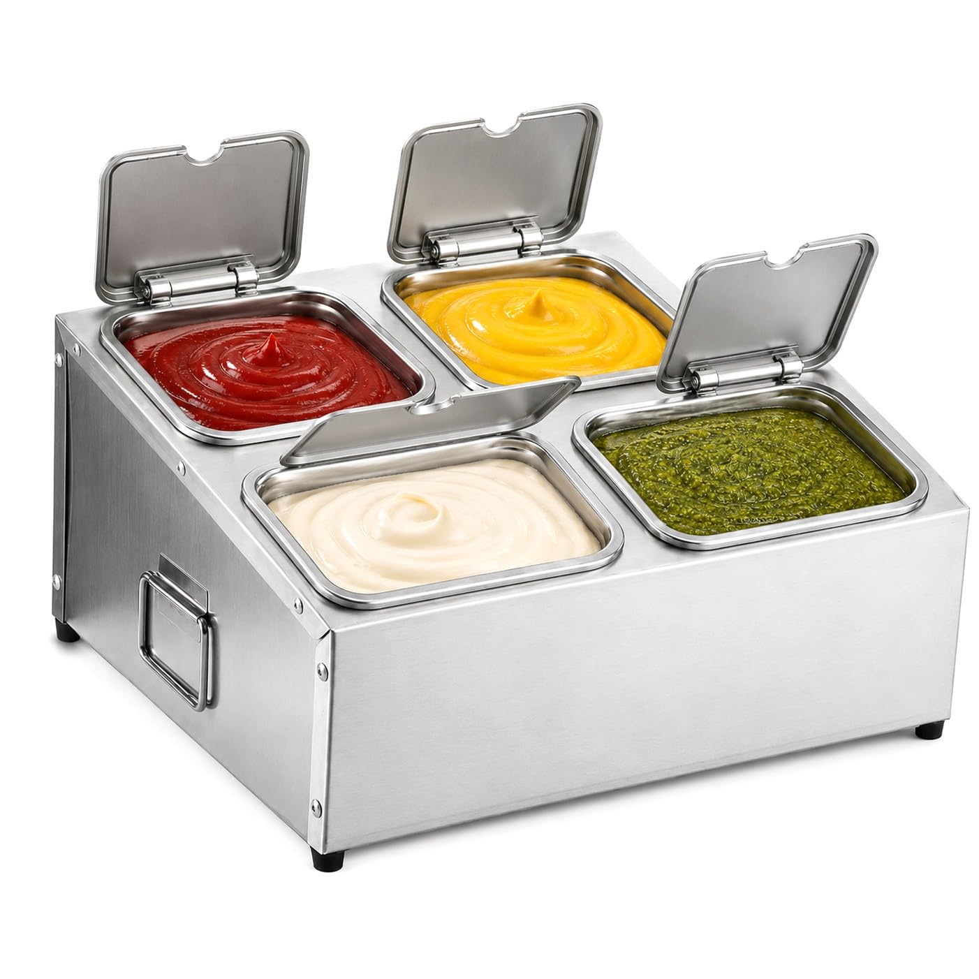 Bananaww Pizza Ingredients Prep Station with Lids, Compartment Stainless Steel Removable Ingredient Containers, Condiment Dispenser Tray for Pizza Toppings, Sauce, Salad
