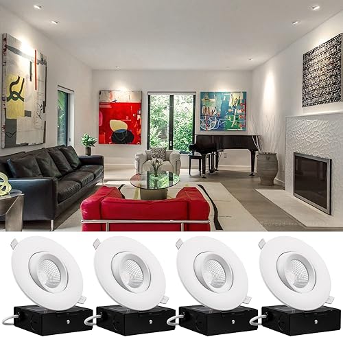 TORCHSTAR Luces LED empotrables de cardán de 4 pulgadas con caja de conexiones, 12 W, 950 lúmenes, ajustable, reflectante, ETL, foco de techo de 38,