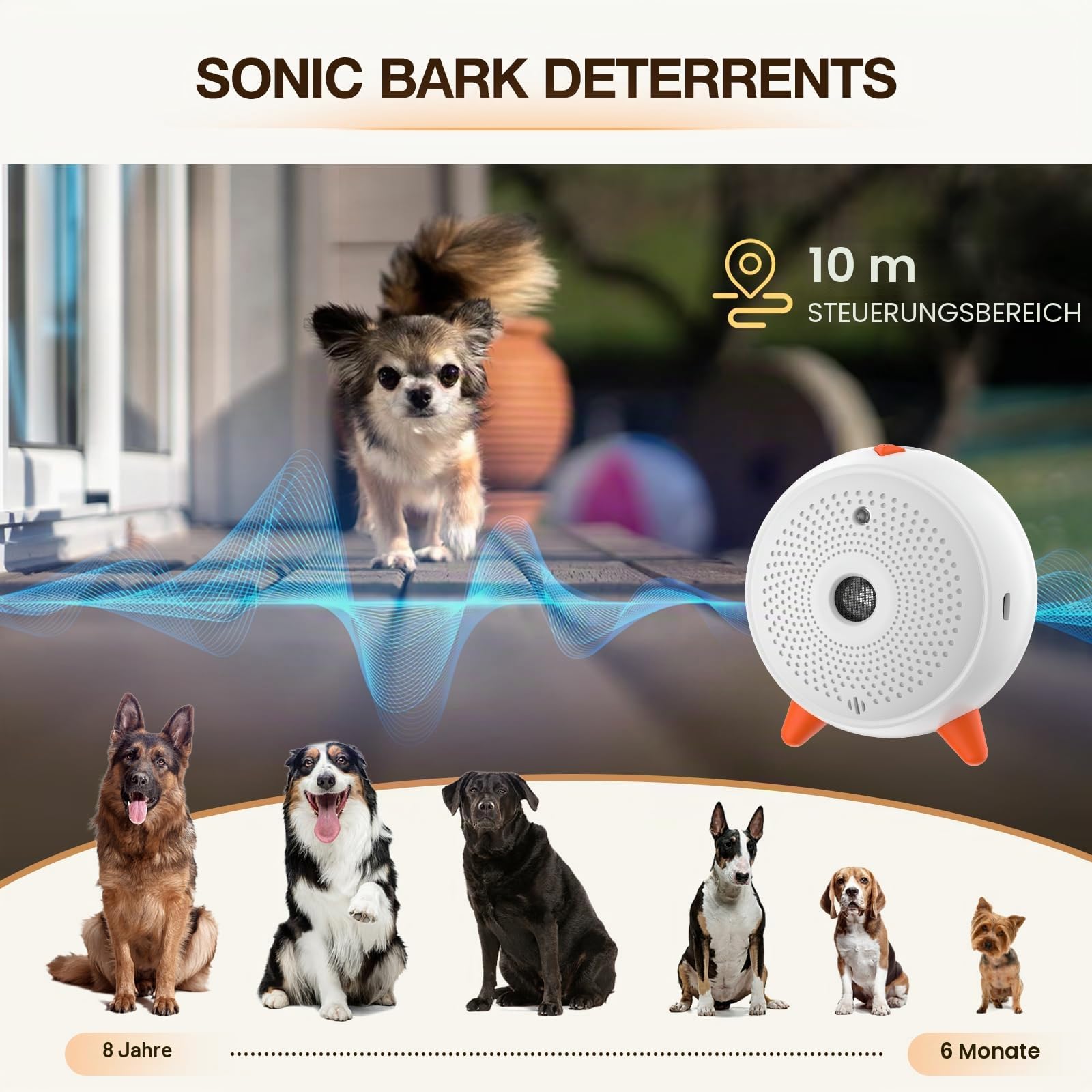 Anti Bellen Gerät, Ultraschall Anti-Bell-Gerät mit 33ft, Automatisch Antibell für Hunde, Wiederaufladbares& Wasserdichtes Hund Ultraschall Anti Bellgerät für Große KleineHunde Innen Außenbereich