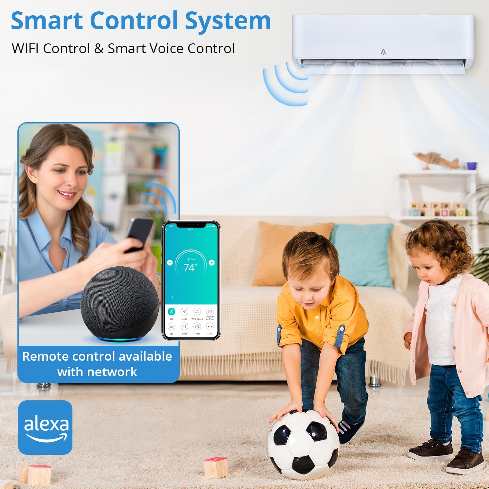 IDEALHOUSE 24,000 BTU Mini Split Air Conditioner and Heat Pump, 21 SEER2 Ultra Quiet 208-230V Ductless AC with WiFi & Alexa Control, Cools/Heats up to 1500 Sq.Ft, Easy Installation Kit - Additional View