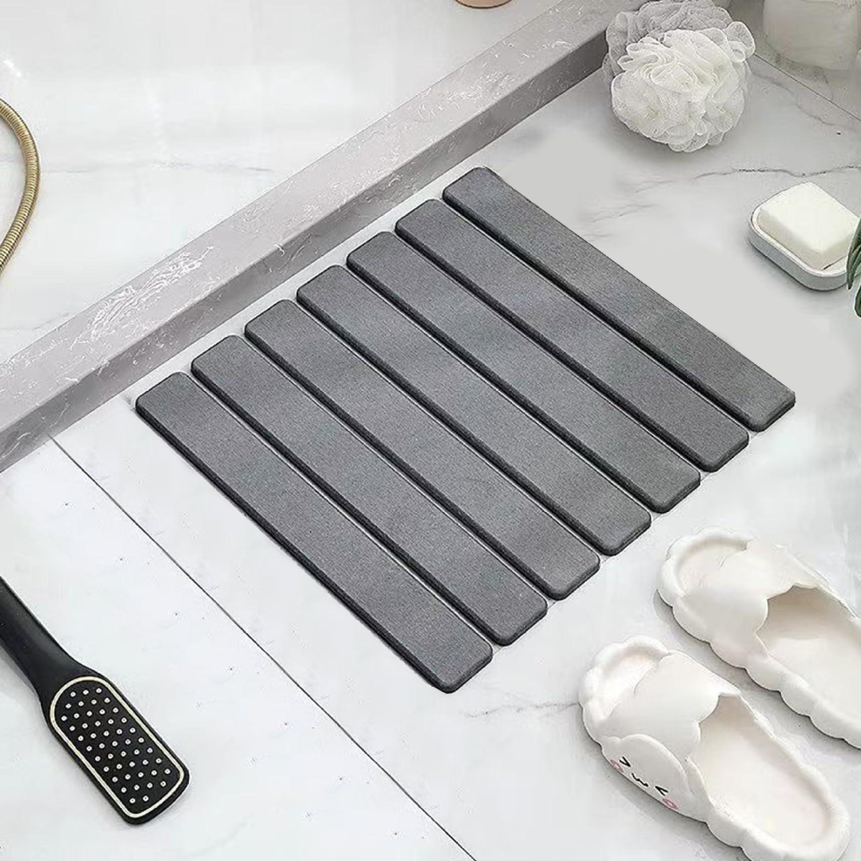 Diatomite Stone Bath Mat de 16 × 12 Pulgadas Ultra-Absorbente Rug de Ducha de Color no Deslizante Plegable, Alfombra de baño ecológica para la Cocina y el baño