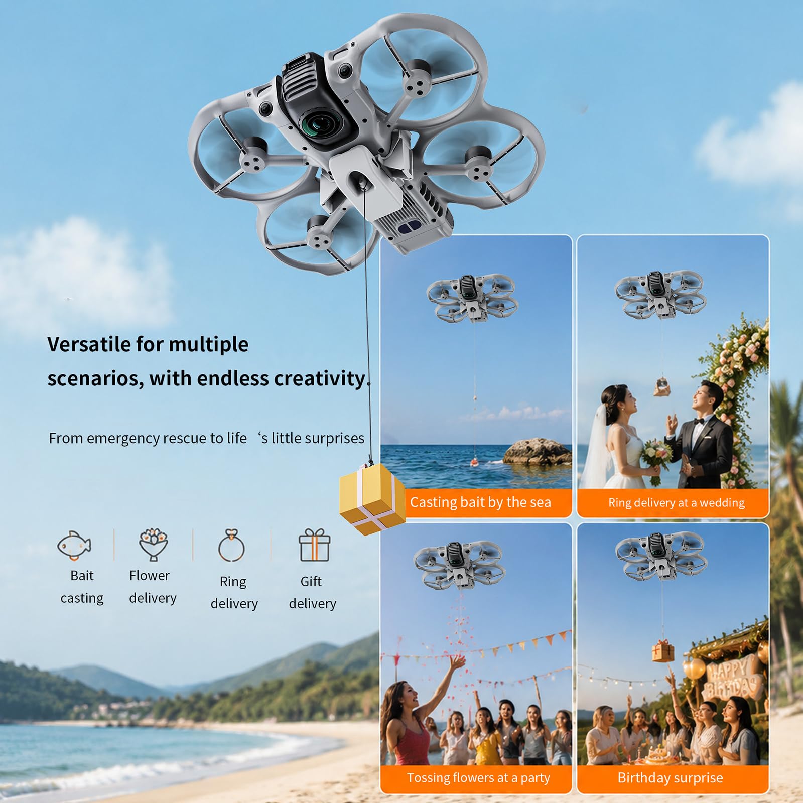 Drohne Airdrop System für DJI Avata 360 Zubehör, Nutzlast Airdrop Release Drop Gerät Drohnenstarter Hochzeit Fisch Köder Suche Rettung Thrower Airdropper Kompatibel mit DJI Avata360 Fly More Combo