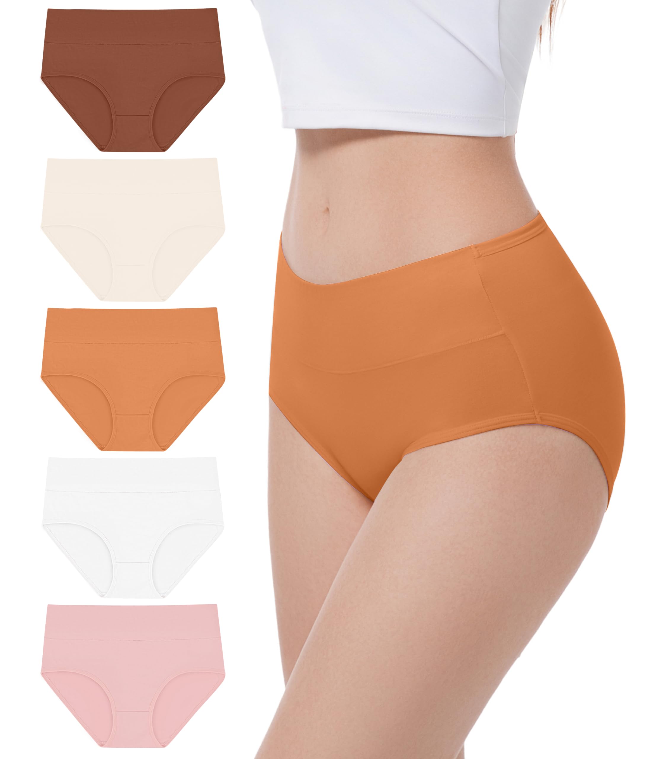 YESWEL Unterhosen Damen 5er Pack, Baumwolle Hohe Taille Unterwäsche, Hipster Stretch Atmungsaktive Panties für Frauen (Gr. S-3XL)