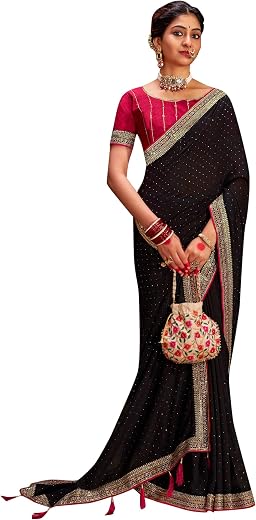 SAREE MALL Women's Multicolor Vichitra Silk Embroidered Saree with Unstitched Blouse Piece(AYUSHI4001_SUM_Parent)