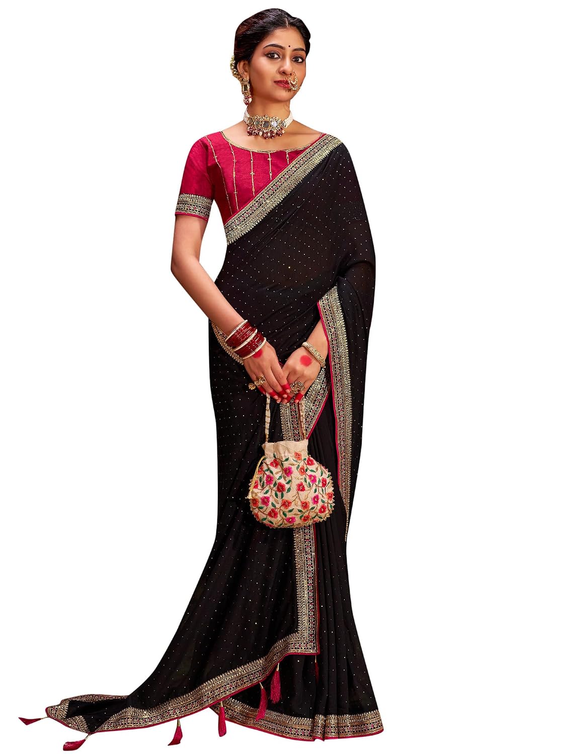 SAREE MALL Women's Multicolor Vichitra Silk Embroidered Saree with Unstitched Blouse Piece(AYUSHI4001_SUM_Parent) - Review, Price and Buying Guide