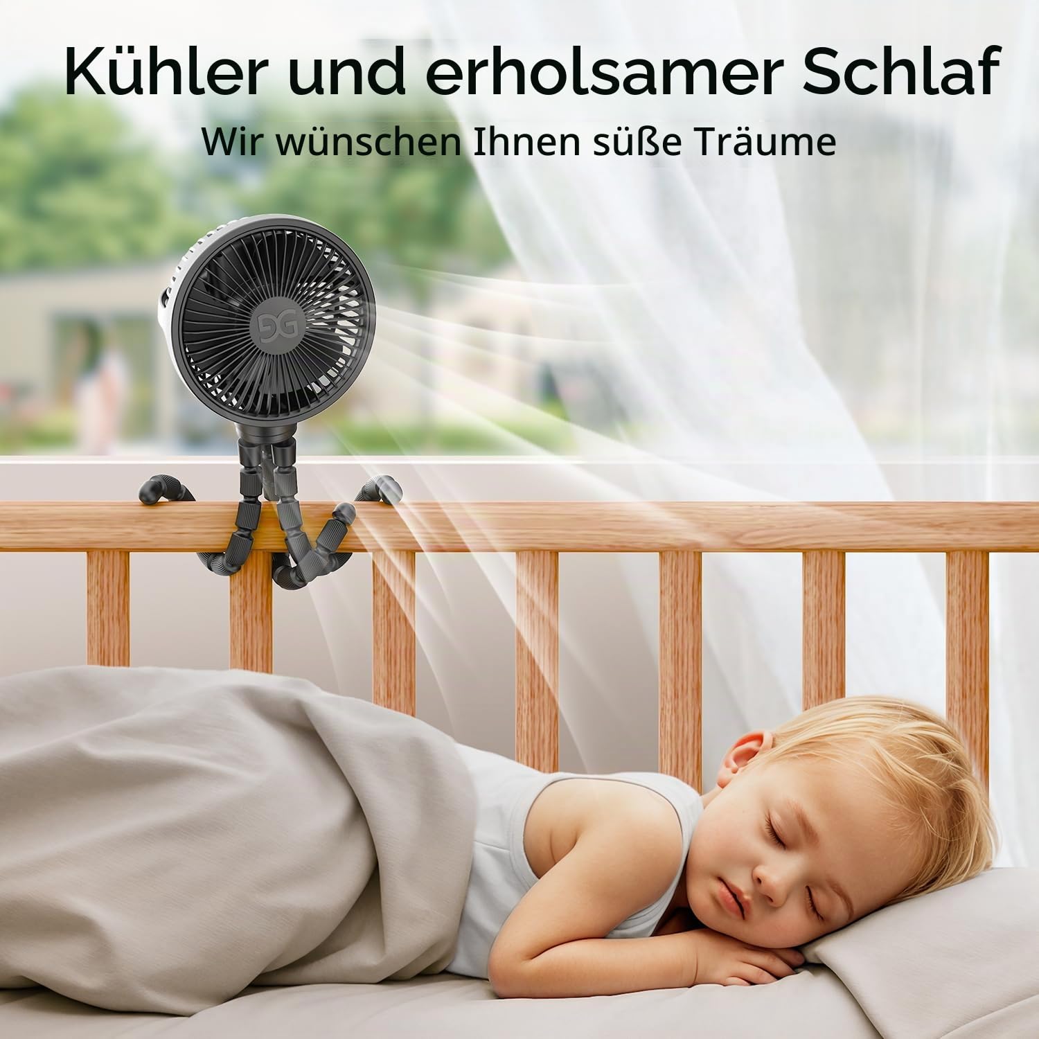 Kinderwagen-Ventilator Clip on für Baby, Flexibler Tripod & Akkubetriebener Lüfter, Tragbarer Handheld-Lüfter für Schlafzimmer, Autositz, Reise, Camping - Schwarz