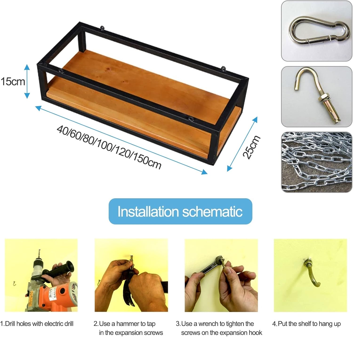 Creative Ceiling Hanging Flower Pot Display Rack, Solid Wood & Iron Plant Shelf with 4 Storage Shelves, Decorative Railing Stand for Indoor/Outdoor Plants (100x25x15cm)