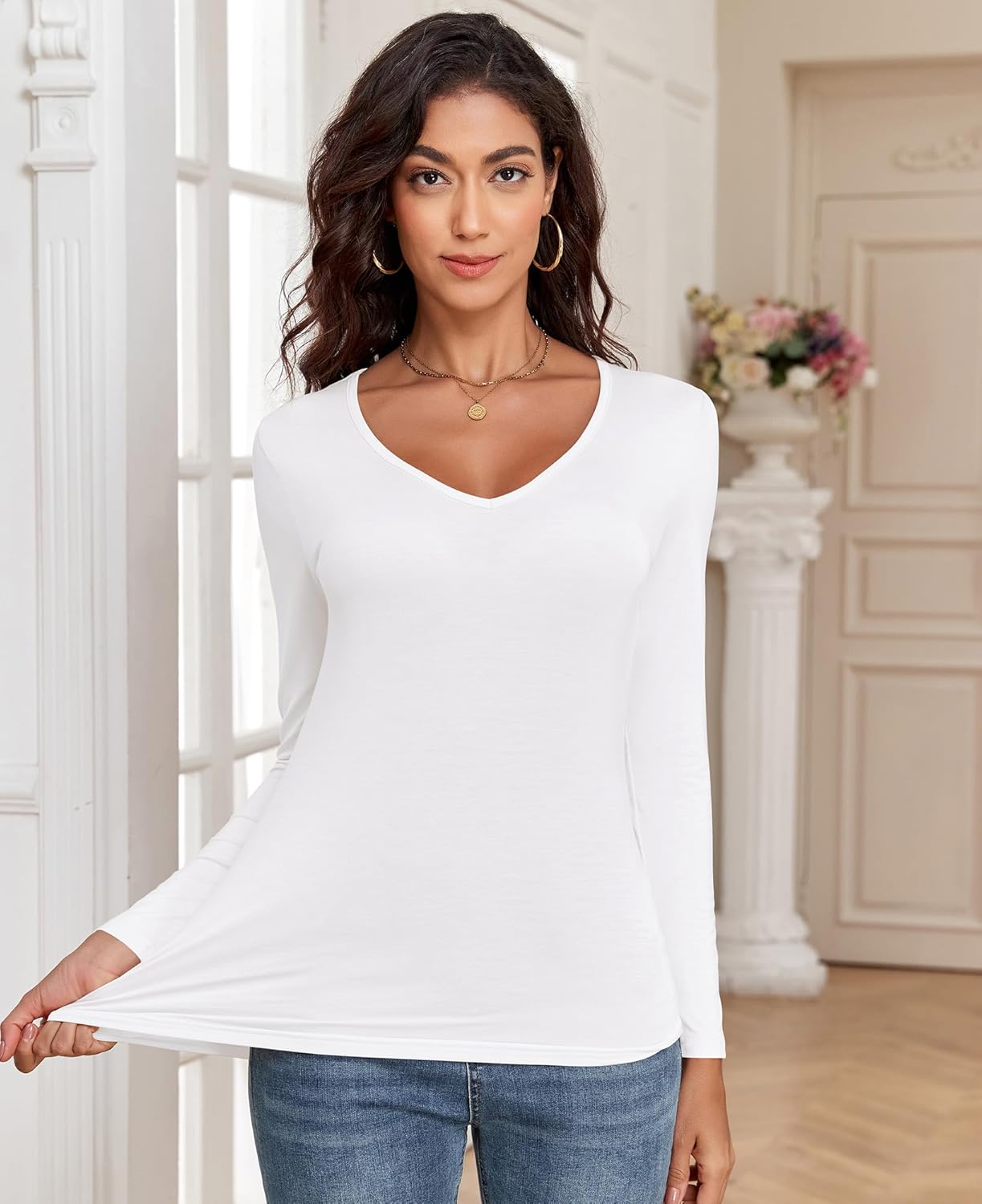 Long Sleeve Shirts for Women V-Neck Lightweight Slim Fit Fall Basic Undershirts Layer T Shirt Outfits 2025 - Image 2