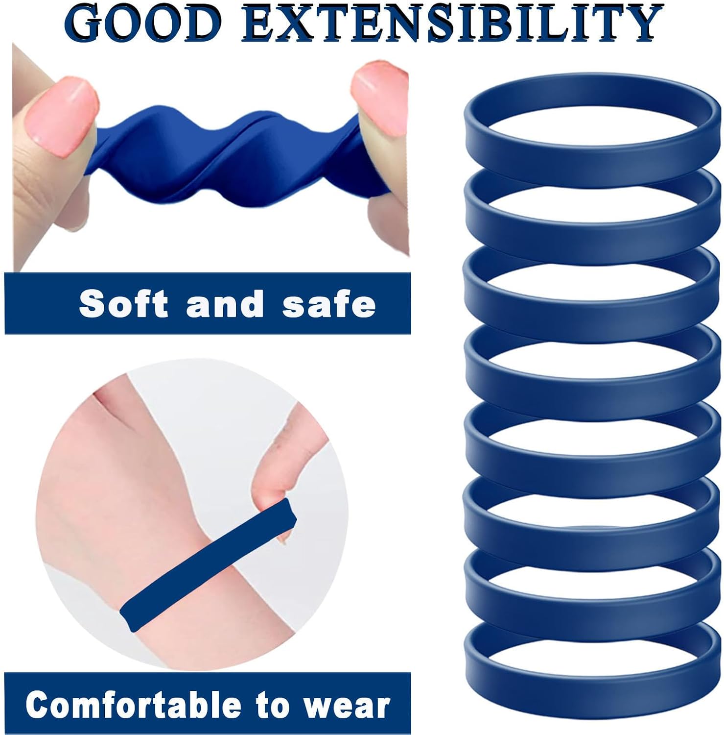 ZIQON 60Pcs Wholesale Rubber Bracelets Solid Color Silicone Wristbands Blank Stretch Silicone Wristbands Colorful Rubber Bracelets for Women Men Gifts