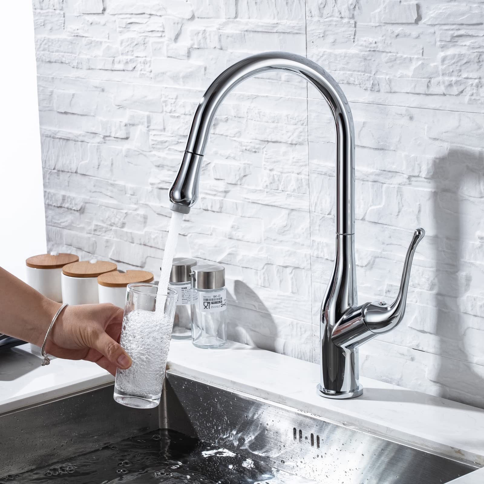 grifo de ducha, Grifo de cocina acero inoxidable 304, monomando(Chrome)