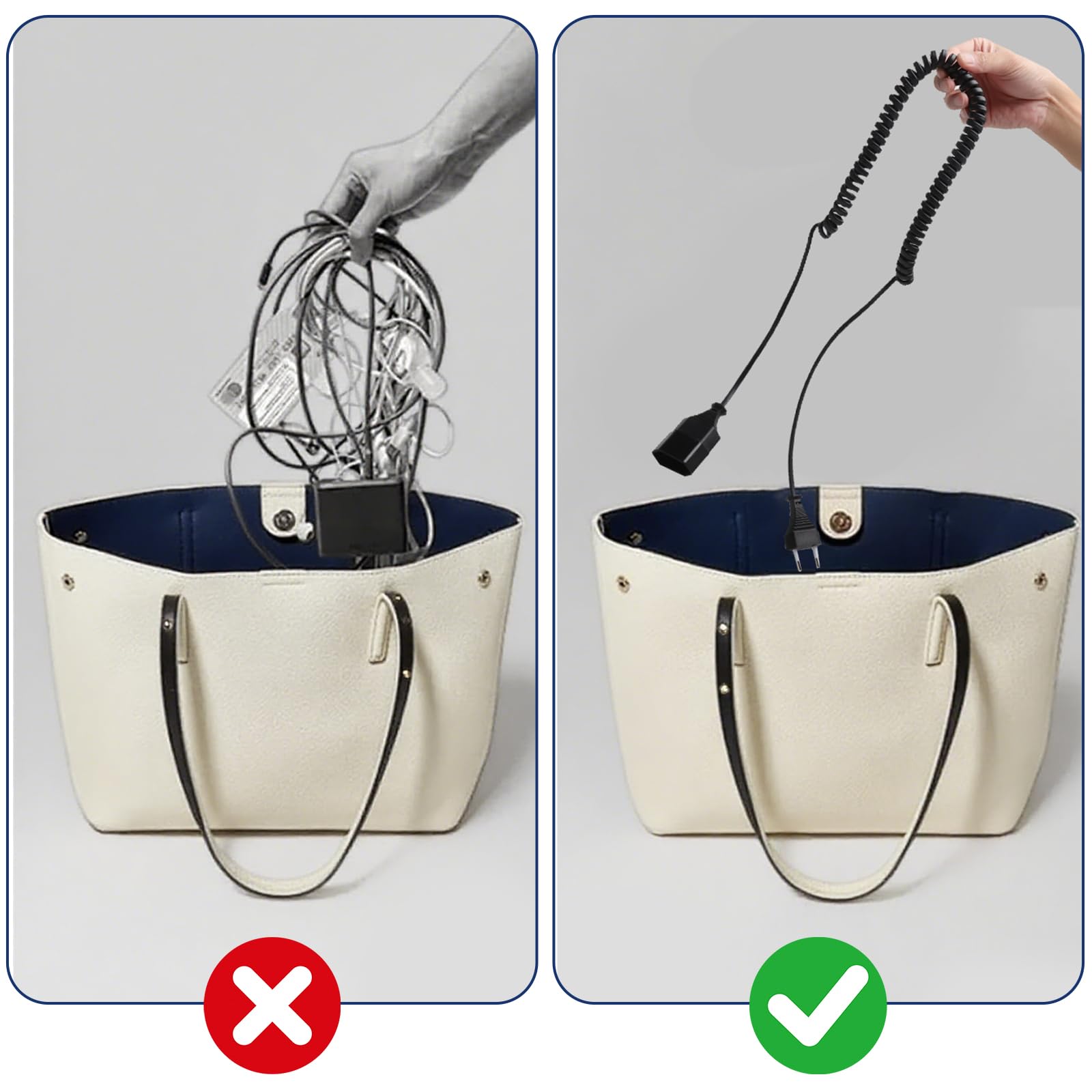 Kabel spiralny przedłużacz, 3 m, 2-żyłowy, wtyczka europejska, płaska wtyczka, do telewizora, konsoli do gier, urządzeń domowych, biura, na zewnątrz, czarny