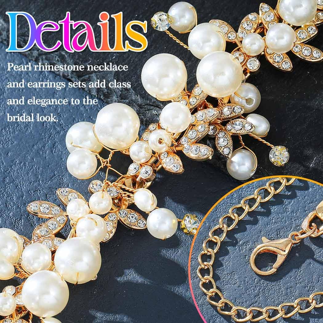 GORAIS Pearl Rhinestone Necklace Set Gold Wedding Prom Jewelry Sets for Women - Image 7