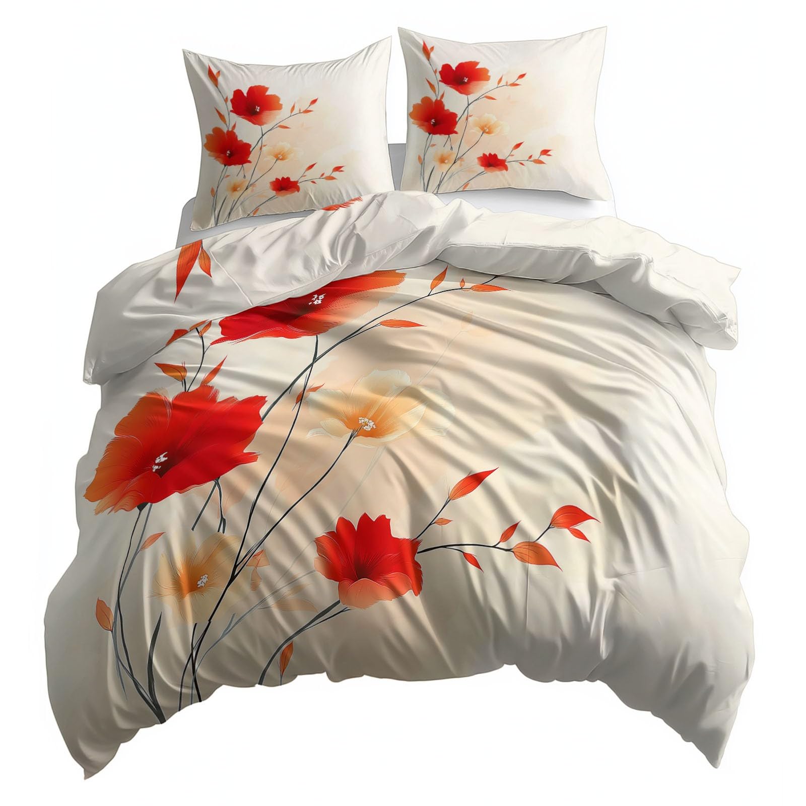 Generisch Komplet pościeli w stylu vintage, orientalny atrament z nadrukiem kwiatowym, miękka mikrofibra, 135 x 200 cm, z zamkiem błyskawicznym, łatwa w pielęgnacji, hipoalergiczna pościel