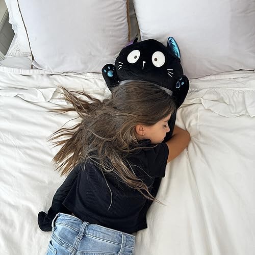 Miniatura 7 de MorisMos Almohada de felpa de gato de 40 pulgadas de largo, almohada corporal de gato negro grande para adultos, adolescentes y niñas, animales de