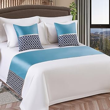 Bed Runner Double Bed Soft Bedding Decor Cover Brown Luxury Bedspread Bed Runner For Foot Of Bed, Bed Scarf Bed End Slipcover For Hotel Bedroom Wedding RoomCyan,50 * 210cm for 150cm Bed