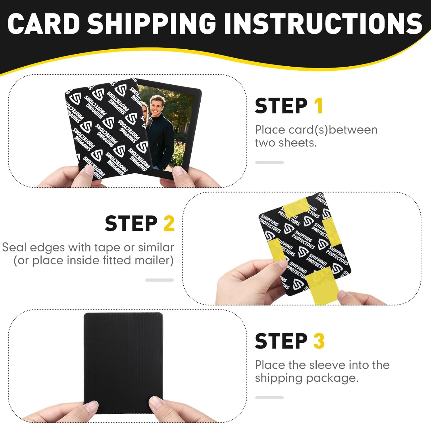 300 Pcs Trading Card Shipping Protector Bulk 3.5 x 4.5 Inch Black Card Shipping Supplies Baseball Plastic Inserts Mailer for Mailing Sports Team Bags Sleeves