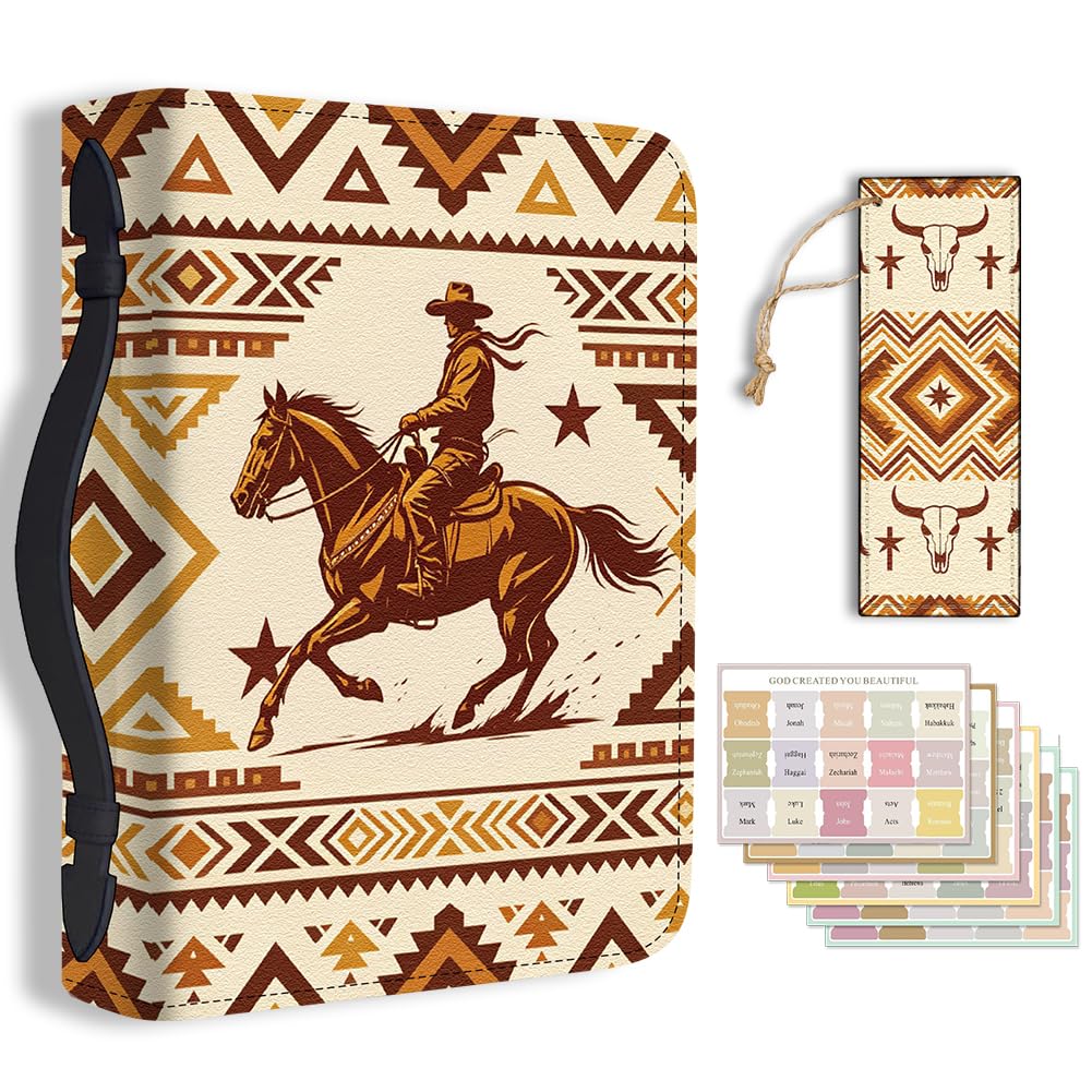 TNKBREEZE Western Cowboy Bible Cover Vintage Brown PU Leather Bible Case