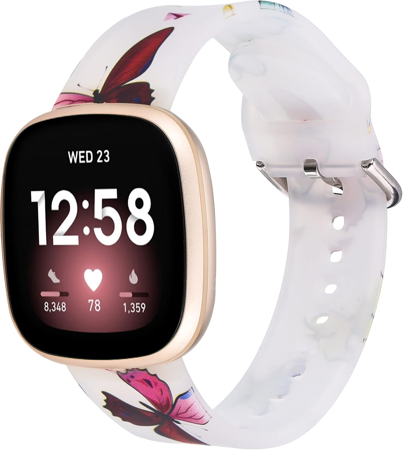 QINGQING Sport Band Compatible with Fitbit Versa 3/Fitbit Versa 4/ Fitbit Sense 2 / Fitbit Sense, Floral Silicone Transparent Printed Fadeless Pattern Replacement Band Strap for Fitbit Versa 3