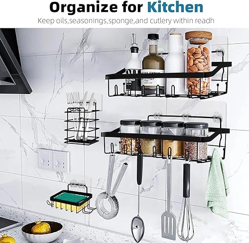 Miniatura 2 de Fu Store Paquete de 7 organizadores adhesivos de estante para baño, cocina, sin taladrar, organizador de acero inoxidable de gran capacidad para el