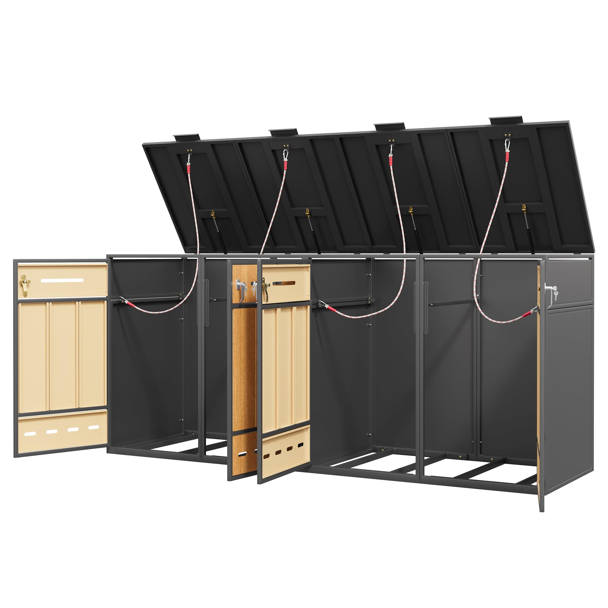 Caja para contenedores de basura, puede contener dos contenedores de basura (120-240 litros), con orificios de ventilación, compartimentos de almacenamiento de basura, con cerradura, dos puertas (1)