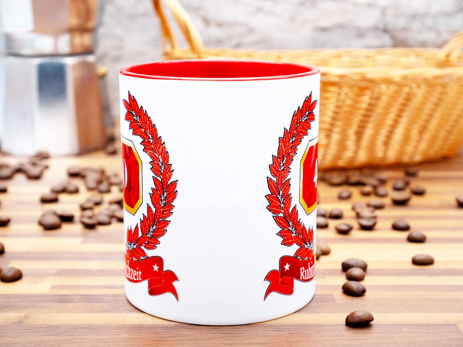 Personalisiert Rubin-Hochzeitstasse – Mit Namen & Datum, 40. Hochzeitstag Geschenk, Keramik 300 Ml