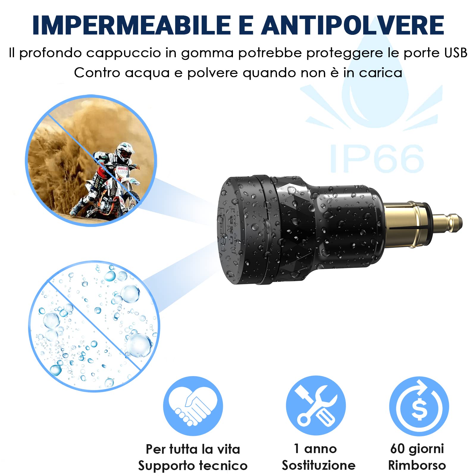 Prese DIN a USB per Ricarica Rapida Moto BMW, Qidoe Metallo PD 3.0 & 18W QC 3.0 Adattatore Presa Din Hella a USB Caricatore con LED Blu per 12-24 Volt Motocicli Europei Ducati/Triumph/BMW