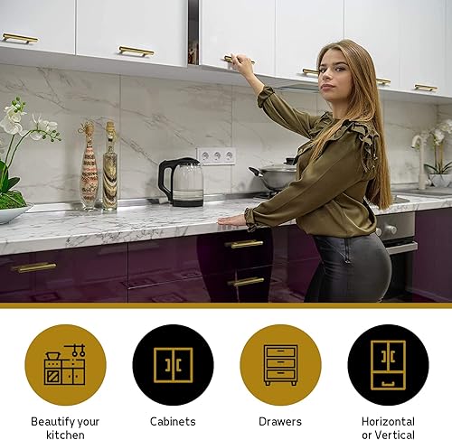 Miniatura 3 de Paquete de 35 tiradores de gabinete de latón satinado dorado de 5 pulgadas de acero inoxidable para gabinetes de cocina, cajones, puertas o