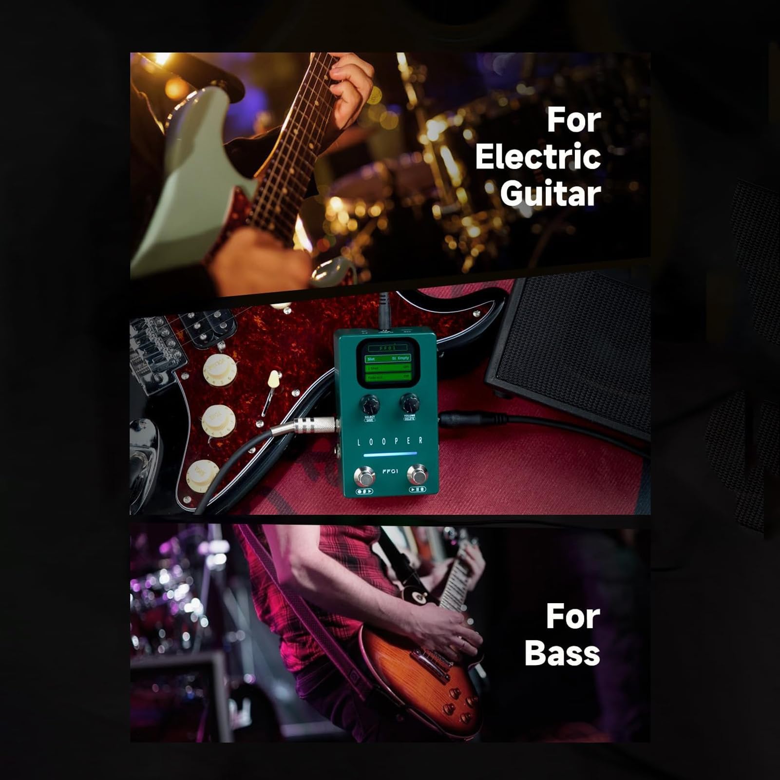 Pedal de Looper de Guitarra, Pedal de Bucle Estéreo con Gestión de Datos USB de Pantalla y Desvanecimiento para Guitarra Eléctrica y bajo (Enchufe de la UE)