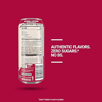 GHOST Energy Drink - 12-Pack, Raspberry Cream, 16oz Cans - Energy & Focus & No Artificial Colors - 200mg of Natural Caffeine, L-Carnitine & Taurine - Gluten-Free & Vegan