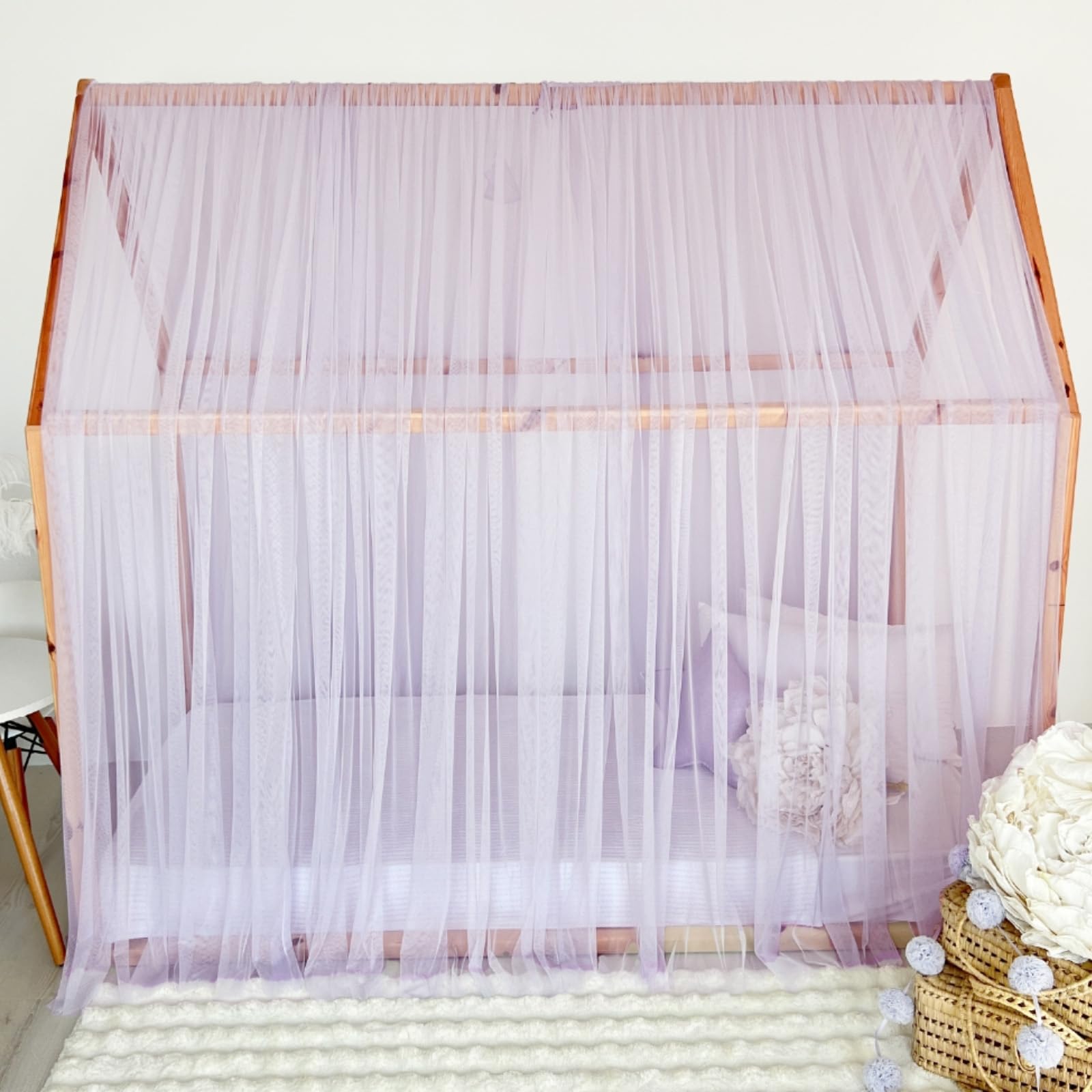 Tenda a baldacchino per letto della cameretta dei bambini, decorazione per letto montessori, tenda da gioco in morbido tulle per bambini piccoli (viola, 380 cm, senza accessori)