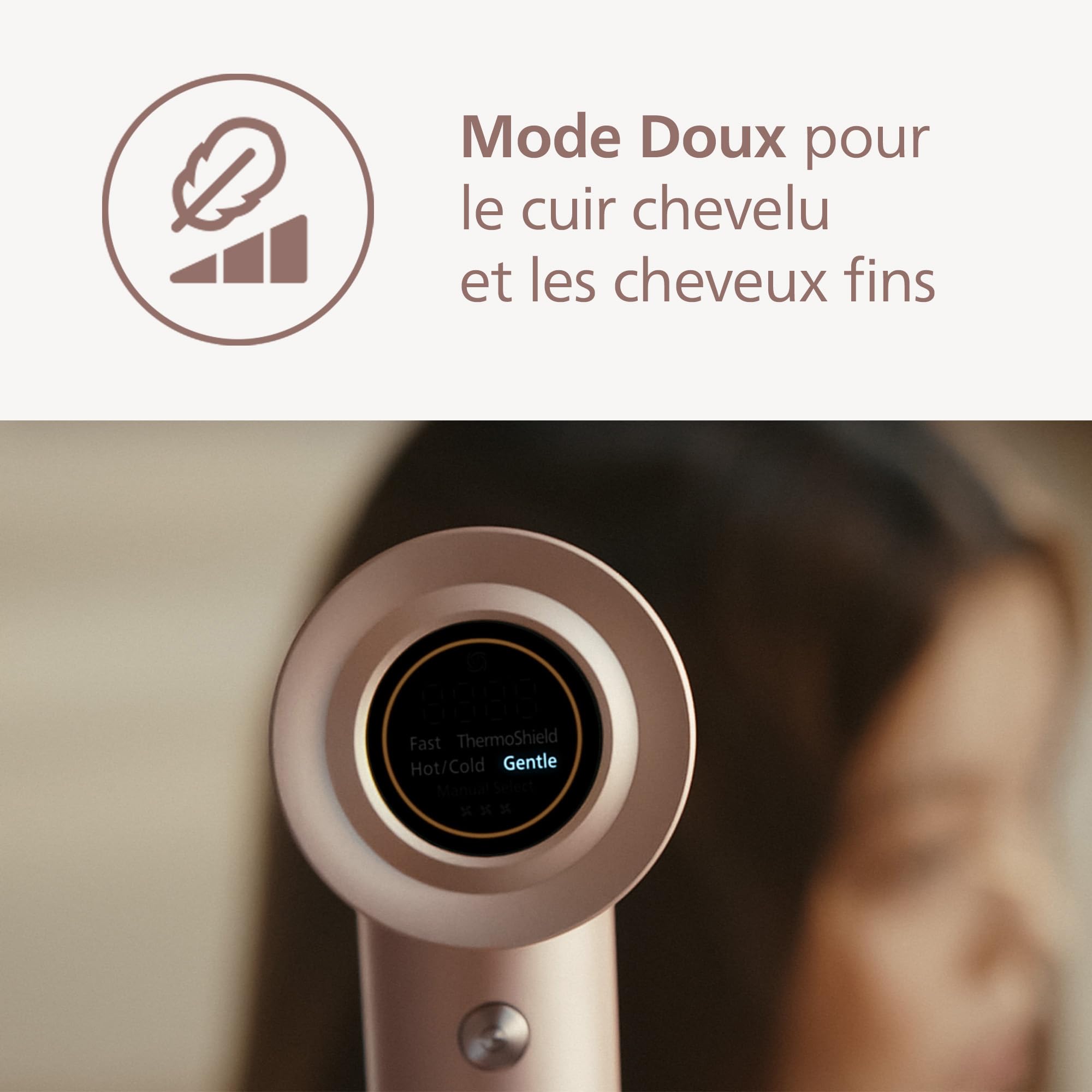 Philips Sèche-cheveux Série 8000 – avec ThermoShield Advanced et moteur BLDC pour un séchage rapide et soin du cuir chevelu, 1400 W, rose champagne, avec concentrateur et diffuseur, modèle BHD837/10