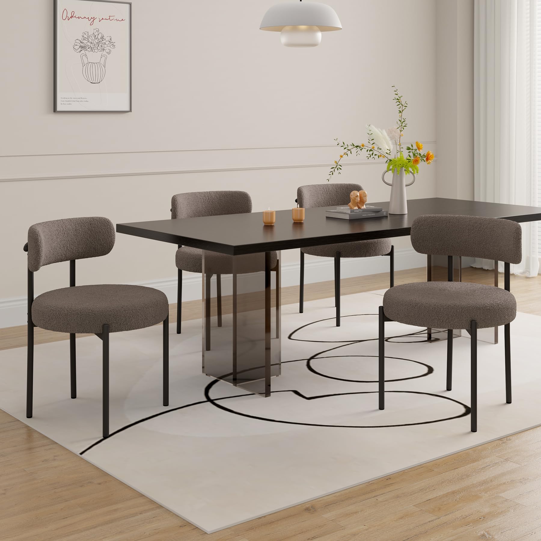 Hawthyhome Esszimmerstühle 2er Set丨Teddy Stoff Runde Boucle Esszimmerstuhl·Mid-Century Gepolsterte Küchenstühle·Stühle Esszimmer mit Metallbeinen·Grau-Braun