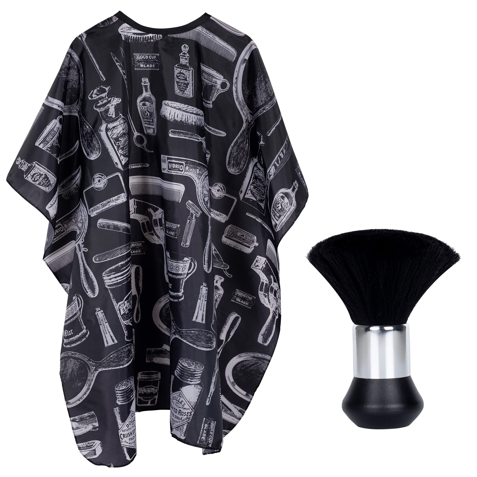 Capa Peluqueria Ajustable Delantal Barbero con Cepillo de Cuello Profesional Juego de Capas de Barberia para Hombres Mujeres y Niños, Hogar y Salón