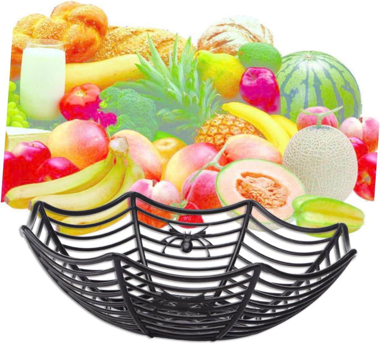 LABRIMP Spooky Fruits Candy Basket Bowl Fruit Plate Spiderweb Basket for Halloween Decor Random Color