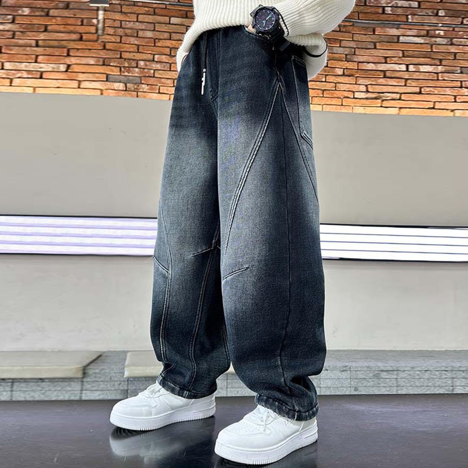 Pantalones Vaqueros de Mezclilla con Forro Polar para niños, Pantalones cálidos de Invierno para niños pequeños y Grandes, Pantalones térmicos para Clima frío con Interior