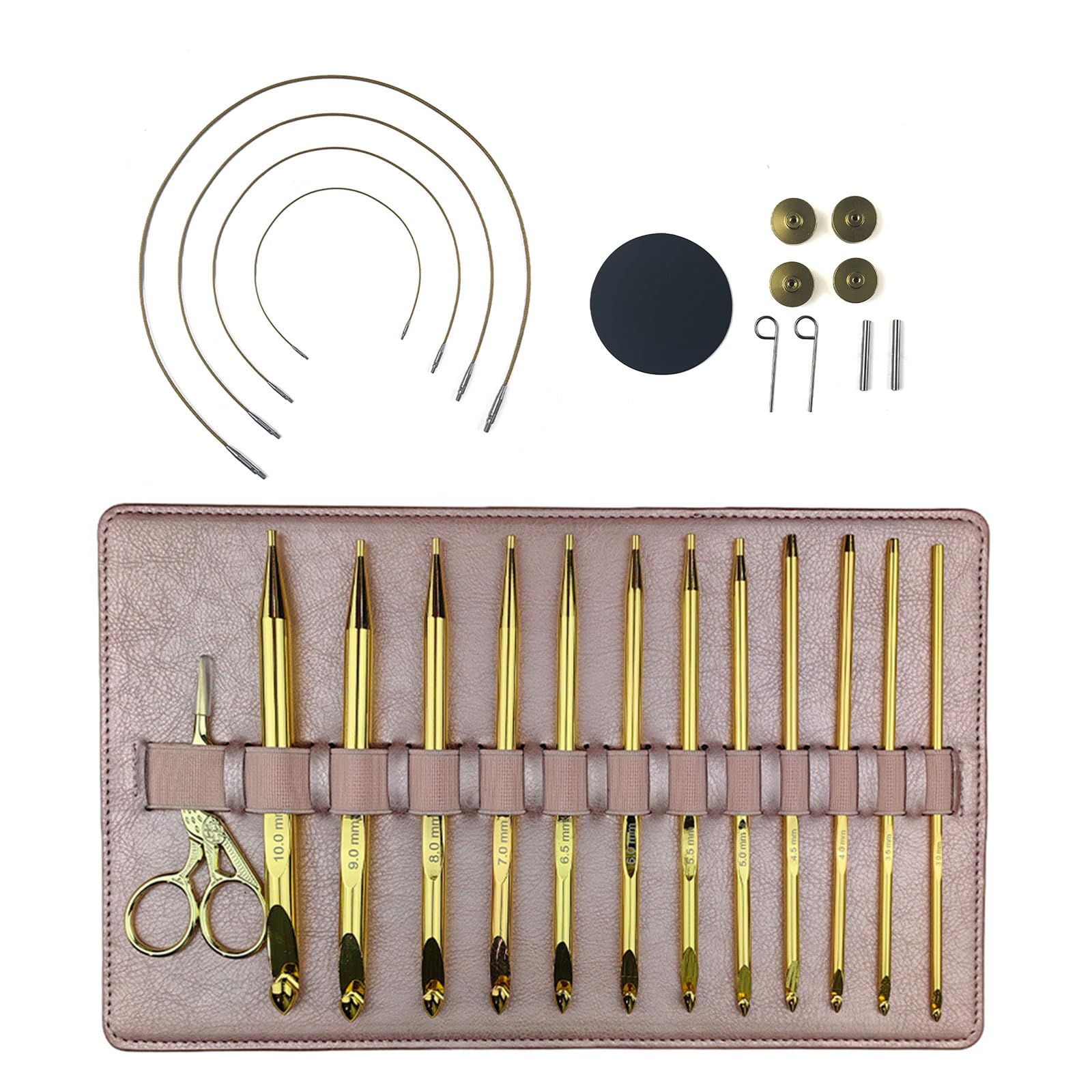 12 ganchos de ganchillo afganos intercambiables con cable de 3 mm a 10 mm para tejer aguja tunecina con funda de cuero gancho de ganchillo tunecino