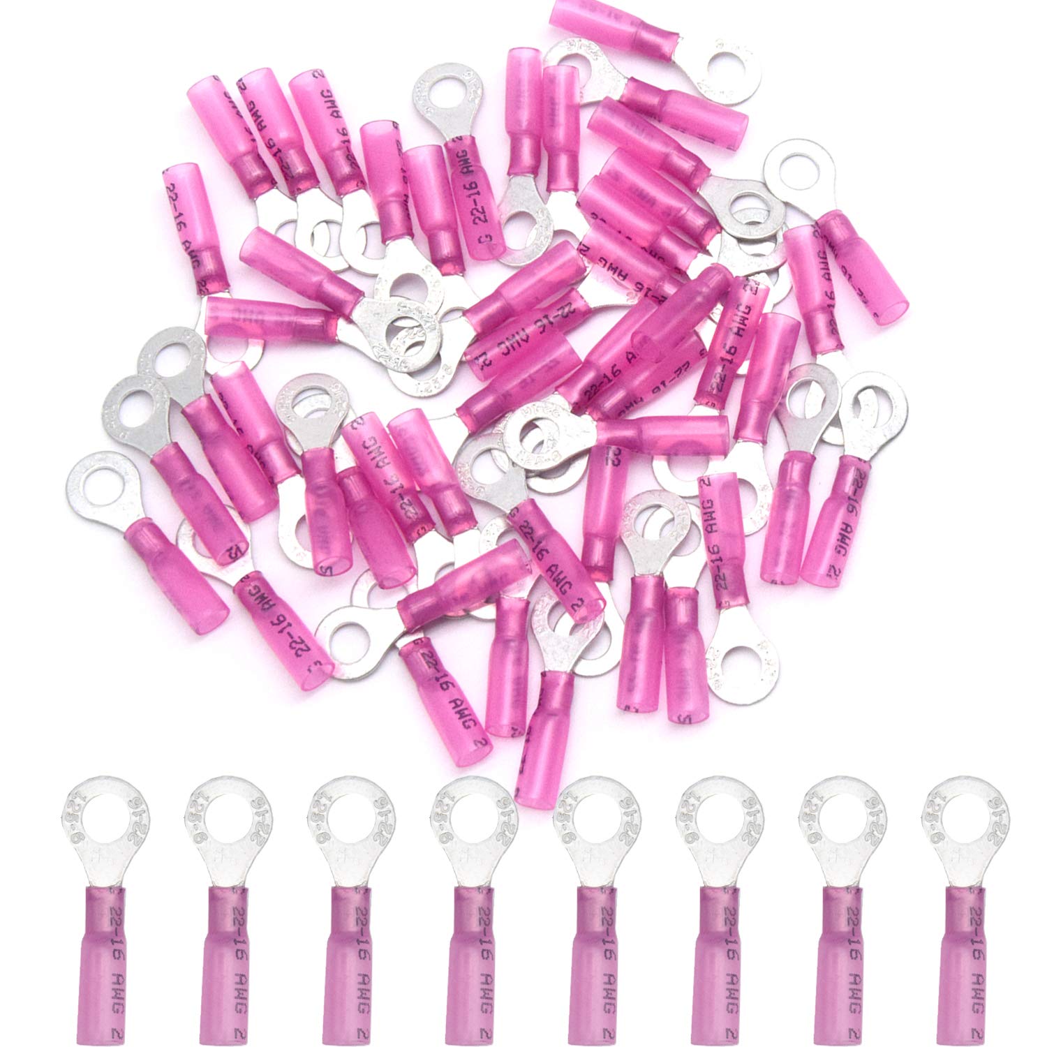 CEEYSEE 100Pcs M6 Red Insulated Ring Terminals - 22-16 AWG Crimp Connectors For Electrical Wiring