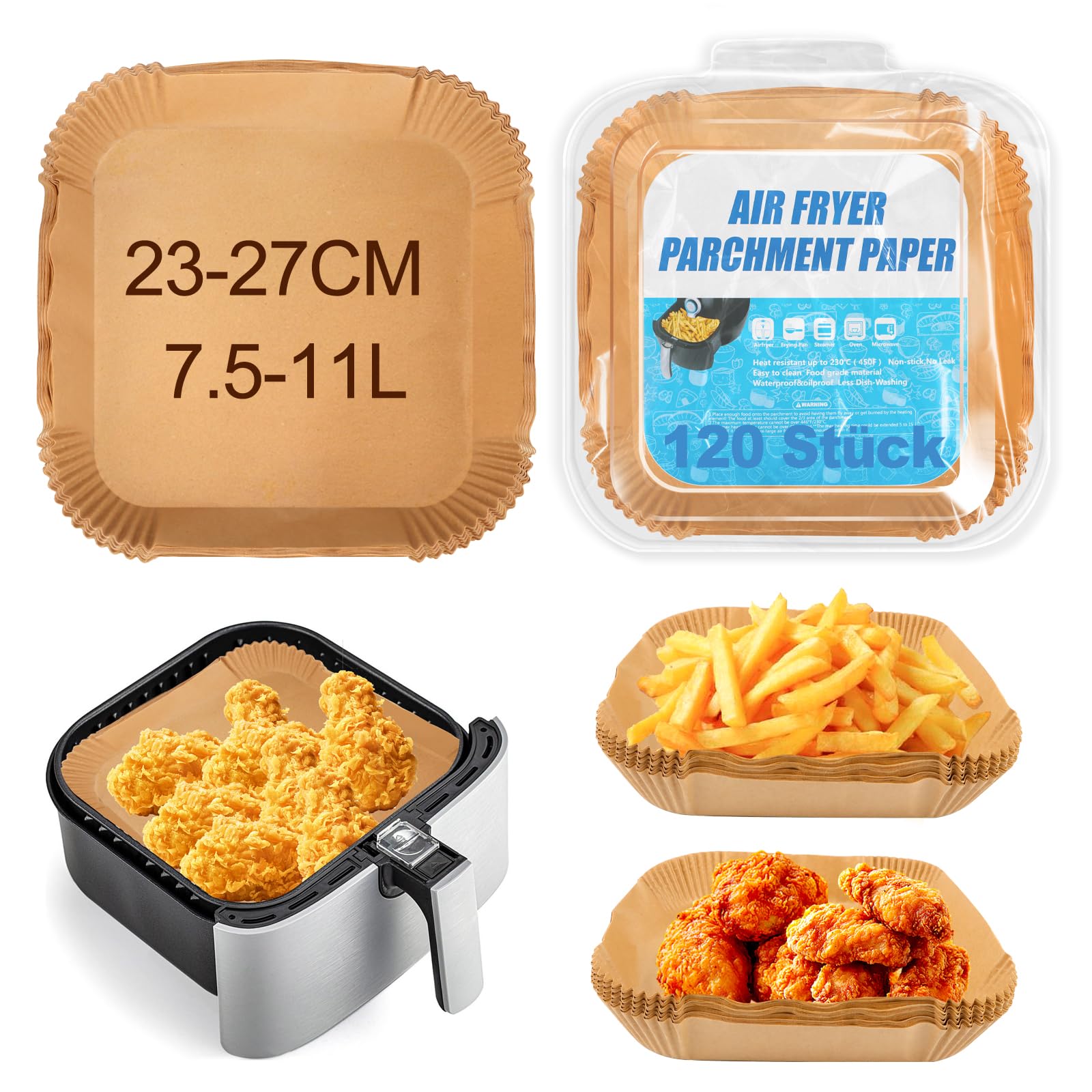 120 Pieces Air Fryer Paper 23-27 cm, Waterproof Oil-proof Air Fryer Paper 7-12L Air Fryer Paper Oven Accessories Airi Fryer for Cosori Philips Ninja Cecotec XXL