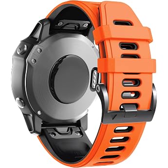 Strap for Garmin Fenix 6 Pro/7 Pro/Epix 2/Fenix 8 47 mm Bracelet 22 mm Quick Fit Bracelets for Fenix 7/6/5/Epix Pro 47 mm/Descent G1/Forerunner 955/945/965 Silicone Replacement Strap Orange/Black